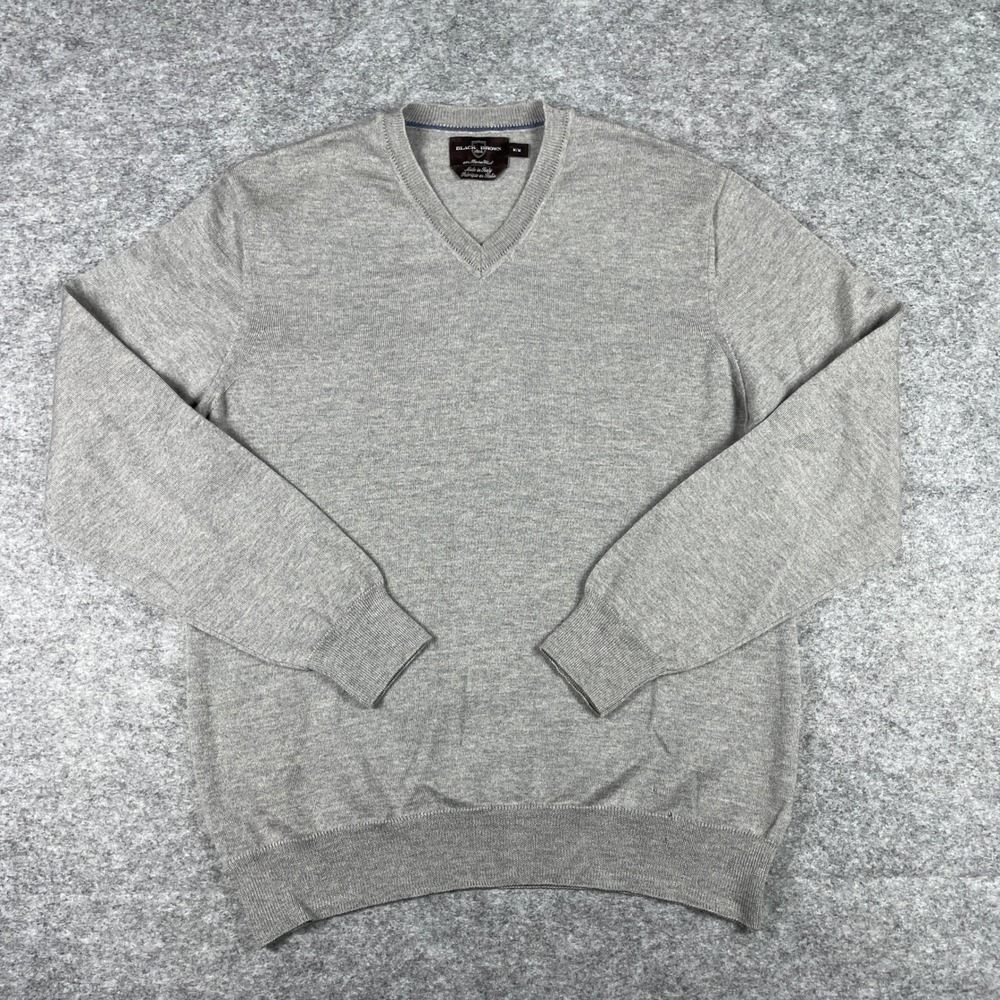 Black Brown 1826 Sweater Mens M Gray 100% Merino Wool V-Neck Made In Italy